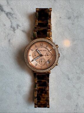 Michael Kors Rose Gold Watch with Tortoiseshell Bracelet